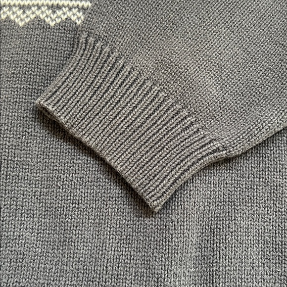 EDDIE BAUER Cotton Nordic Fair Isle Crewneck Pullover Sweater Grey/Cream Men's M - Picture 5 of 10